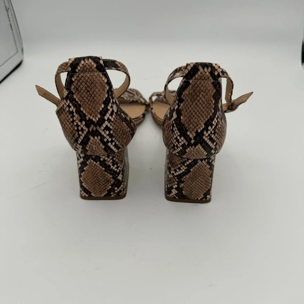 Steve Madden Maris Sandals Women 9.5 Good‎ Brown Snakeskin Print Block Heel